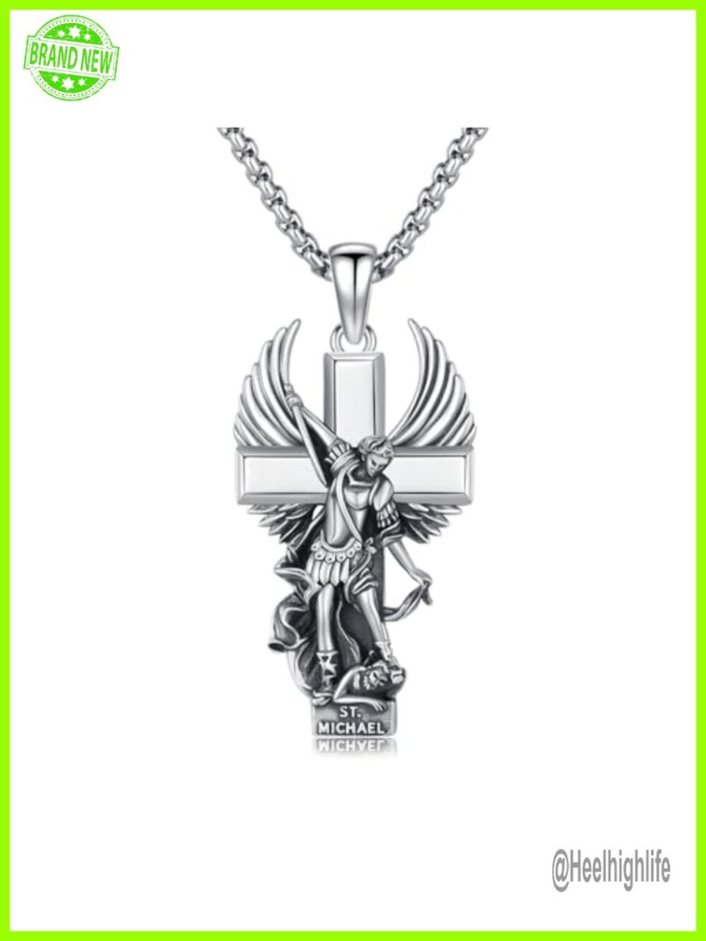 Sterling Silver St Michael Archangel Pendant Necklace Stainless Steel Chain